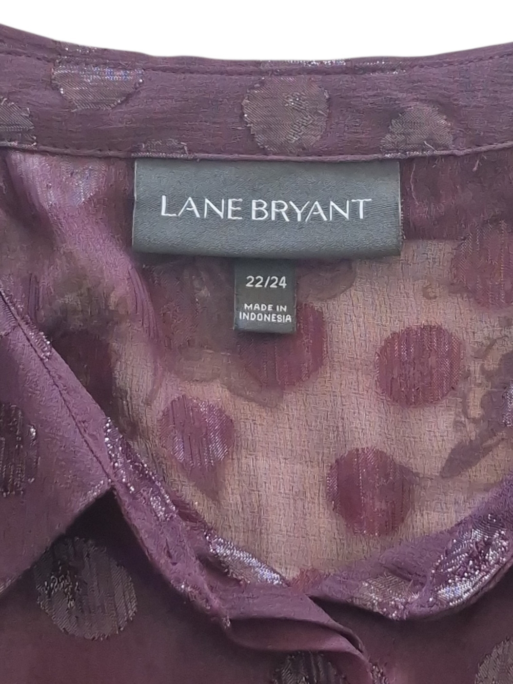 Lane Bryant Plum Sheer Polka Dot Button Down Blouse 22/24 Artsy Romantic Boho - Picture 7 of 8